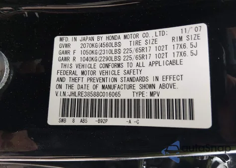 2008 Honda Cr-V Ex z USA, uszkodzony, nr VIN JHLRE38588C016065
